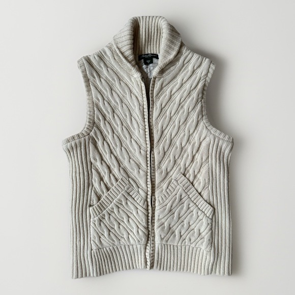 Eddie Bauer Sweaters - Womens Eddie Bauer Ivory Insulated Wool Blend CableKnit Sweater Vest Full Zip  M
